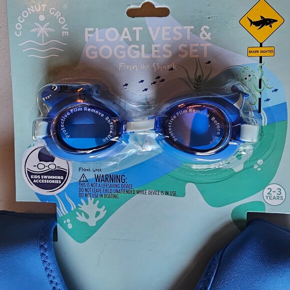 NWT Boys Coconut Grove Shark Float Vest with googles holds 40lbs 2-3yrs - Picture 3 of 14